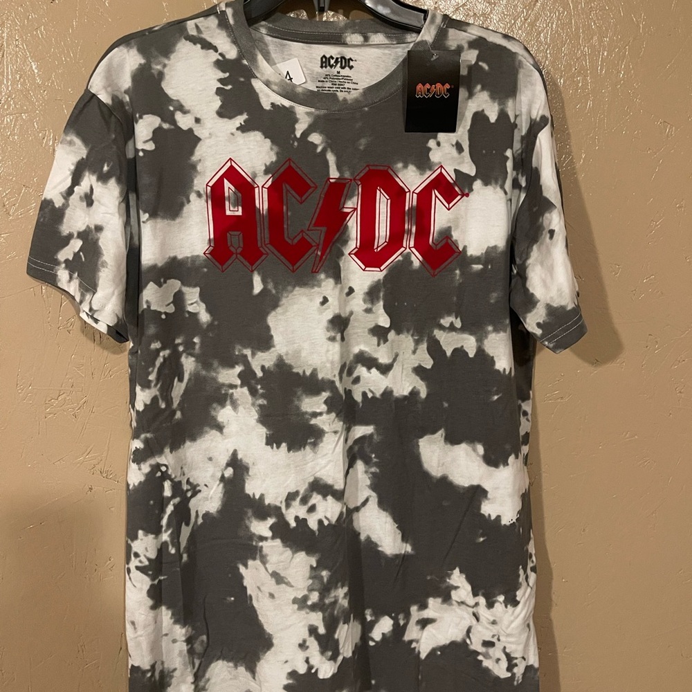 AC/DC Tie-Dye Shirt with Bold Red Logo